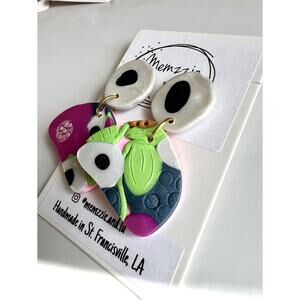 Handmade Polymer Clay Earrings Handcrafted Artwork Floral Organically Shaped